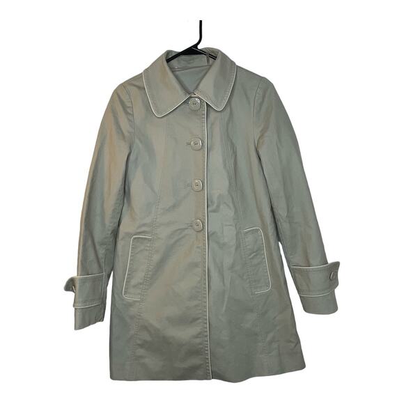 Trina Turk Button Rain Coat Trench Coat Lined 2 Pockets Size 6 - Picture 1 of 6